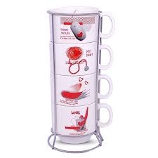 Jogo 4 Xícaras Café, Chá com Suporte. Kit 4 Canecas