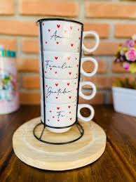 Jogo 4 Xícaras Café, Chá com Suporte.
