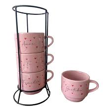 Jogo 4 Xícaras Café, Chá com Suporte.