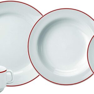 Serviço de Jantar e Chá 20 peças em Porcelana - Modelo Redondo Cilíndrica - Decoração Filete Vermelho - Porcelana Real by Schmidt