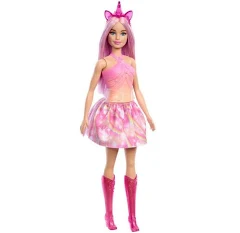 Barbie Um Toque de Mágica, Boneca Saia de Unicórnio de Sonho Rosa, Cabelo Rosa, Acessórios Brilhantes