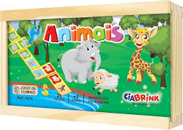 Dominó Animais em Madeira 28 Peças Ciabrink