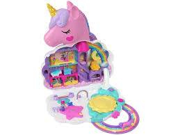 Playset Polly Pocket Salão De Unicórnio Arco-íris - Mattel 32 Peças
