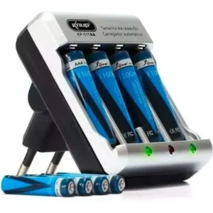 Carregador De Pilhas Rápido Bivolt + 4 Pilha Aa Recarregável