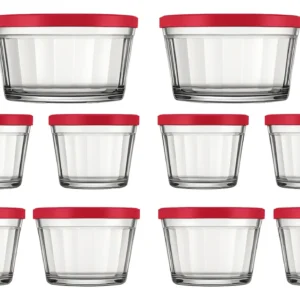 Conjunto De Tigelas Copo Americano Com Tampa de Plástico Vermelha - 10 Peças