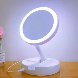 Espelho Dobrável Maquiagem Dupla Face Aumento 10x Led E Organizador