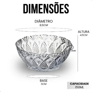 Jogo De Sobremesa Tigela Bowl 6 Peças Em Vidro Desenhado