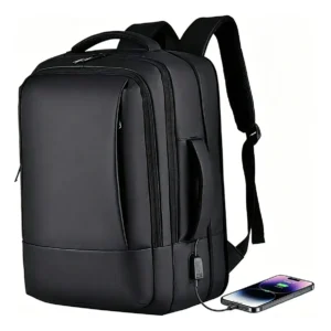 Mochila Com Faixa Impermeável Para Expansão Preto Liso