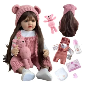 Bebe Reborn Boneca Menina Realista Malhas Rosa Panda 55cm