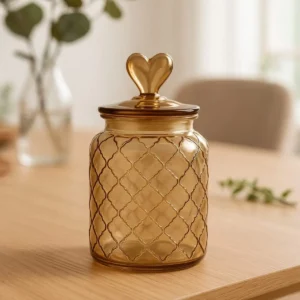 Vidro hermético âmbar 900ml tampa coração
